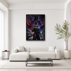 Jin Kazama and Kazuya wall art displayed in a bright editorial room