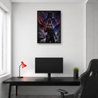 Jin Kazama and Kazuya wall art displayed in a gaming room