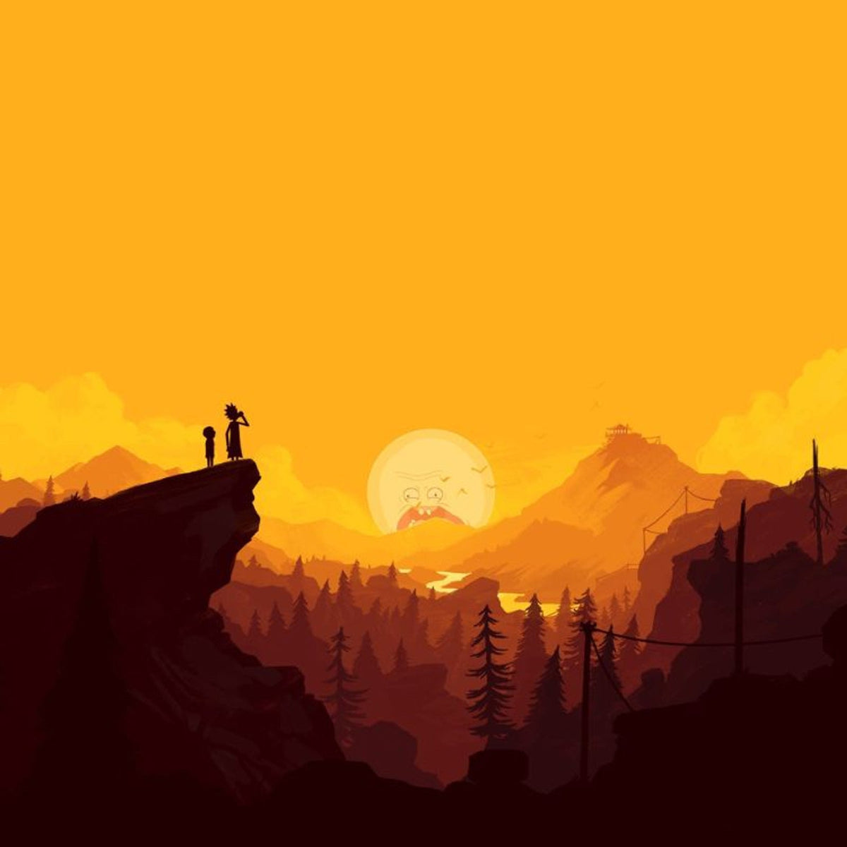 Rick and Morty Sunset Canyon Wall Art edge-to-edge artwork preview