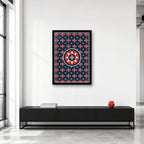 Ajrak geometric pattern wall art styled in a collector studio