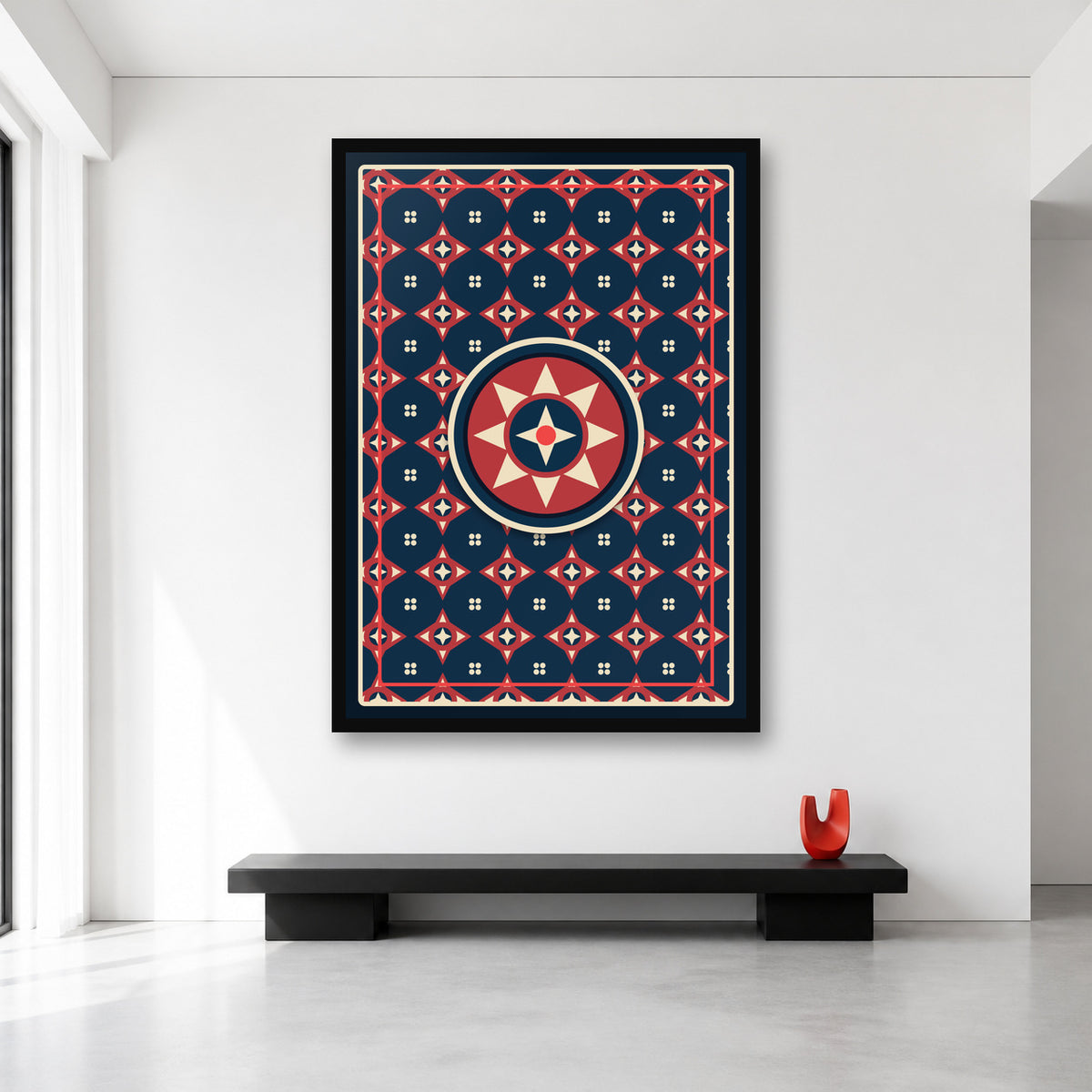 Ajrak geometric pattern wall art in XL A0 size reference