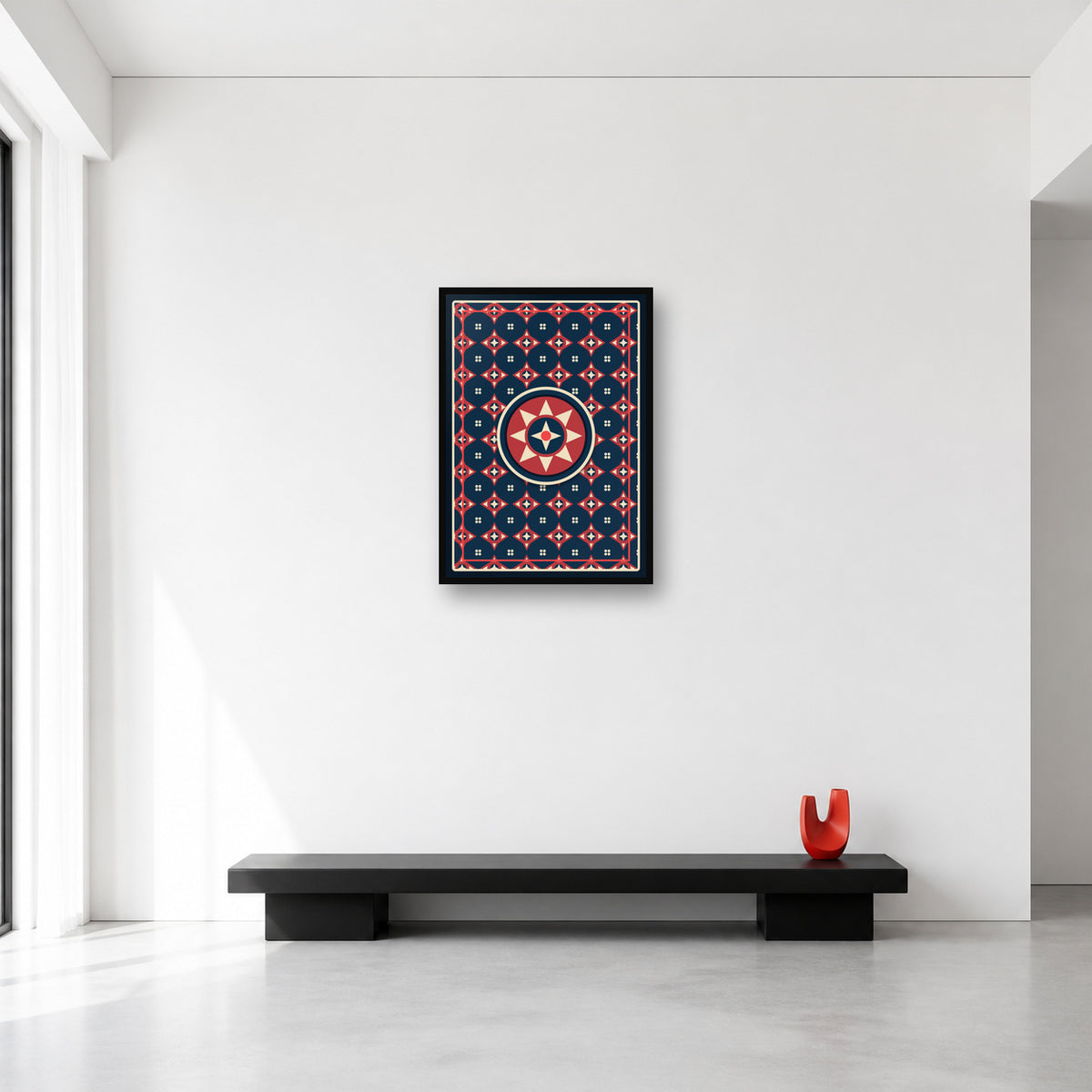 Ajrak geometric pattern wall art in Medium A2 size reference