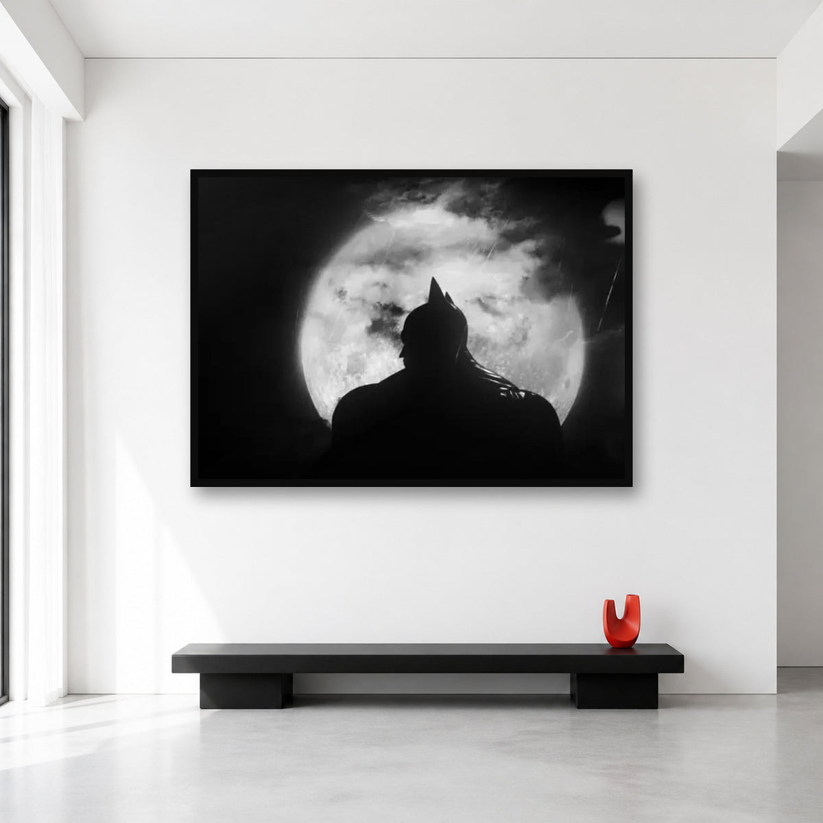 Batman Moon Silhouette Black and White Wall Art in XL (A0) size reference