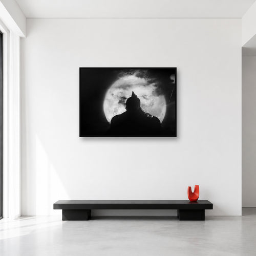 Batman Moon Silhouette Black and White Wall Art