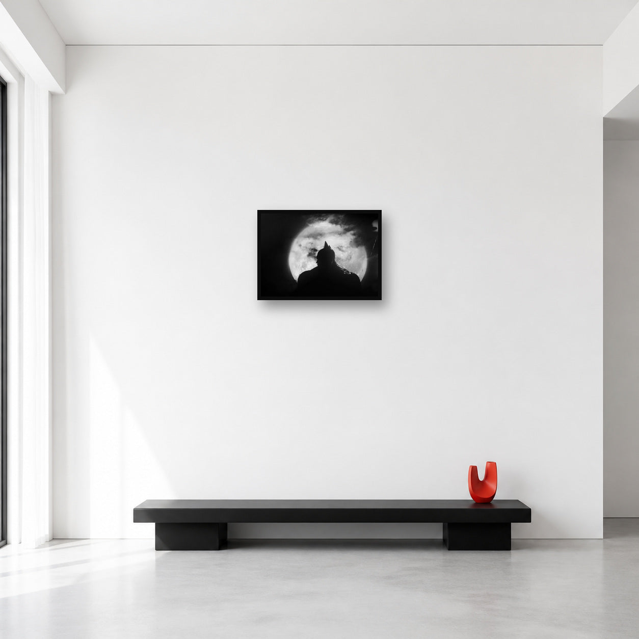 Batman Moon Silhouette Black and White Wall Art in Small (A3) size reference