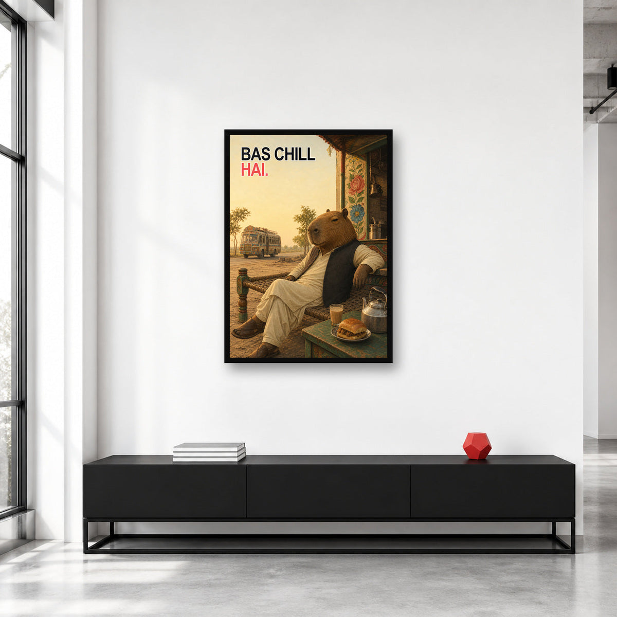 Bas Chill Hai Pakistani Capybara Wall Art framed in a collector studio
