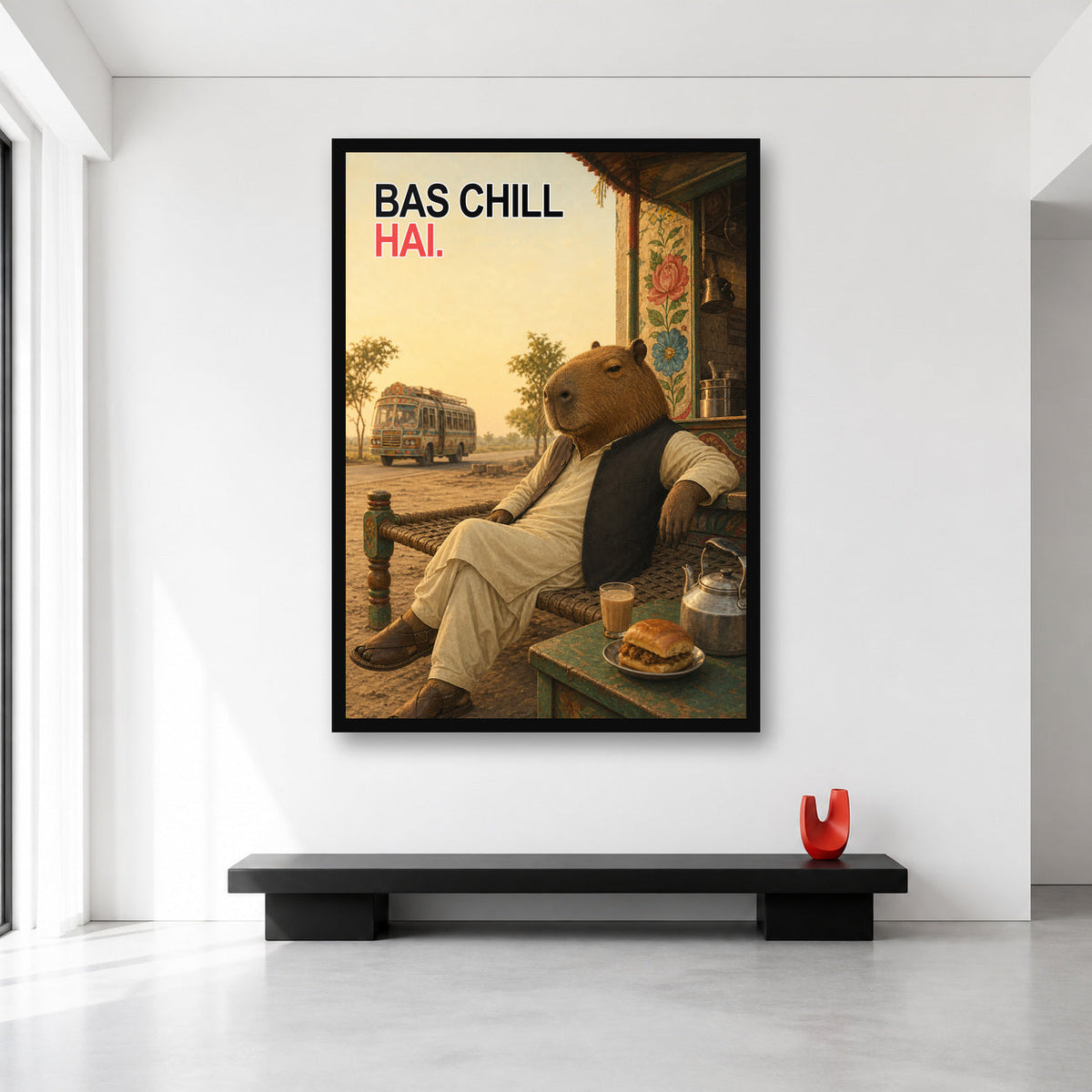 Bas Chill Hai Pakistani Capybara Wall Art XL A0 size reference in a minimal room