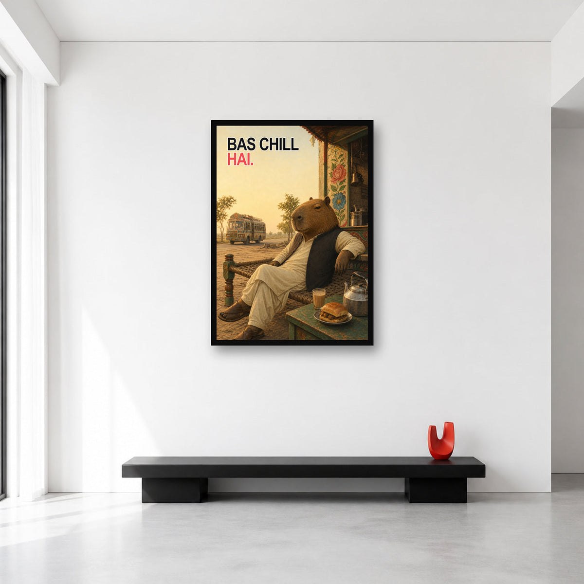 Bas Chill Hai Pakistani Capybara Wall Art Large A1 size reference in a minimal room