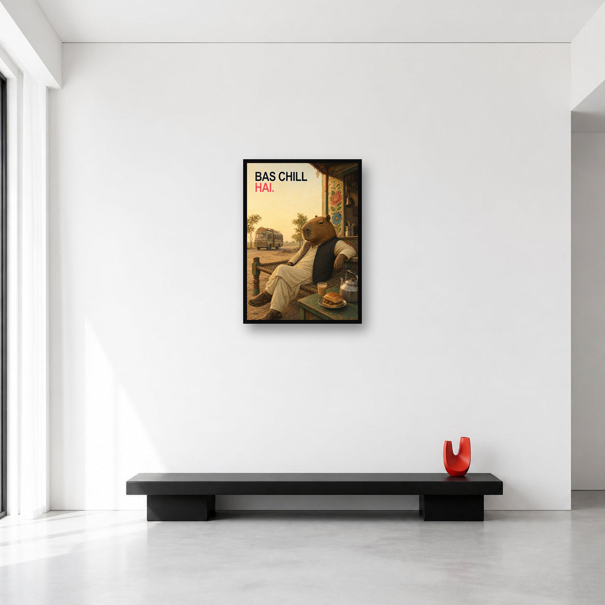 Bas Chill Hai Pakistani Capybara Wall Art Medium A2 size reference in a minimal room