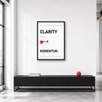 Clarity Creates Momentum wall art styled in a creative studio