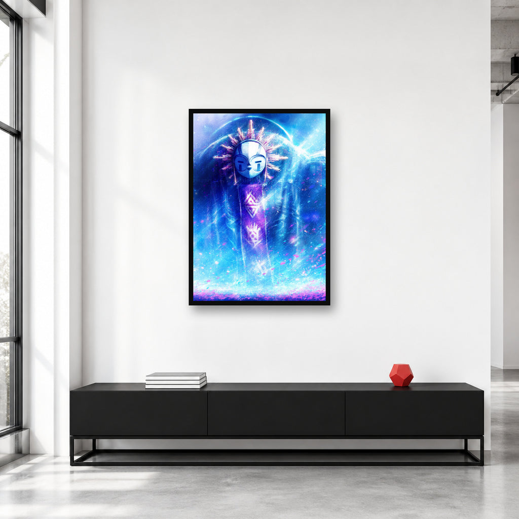 Esquie cosmic portrait wall art displayed in a collector studio