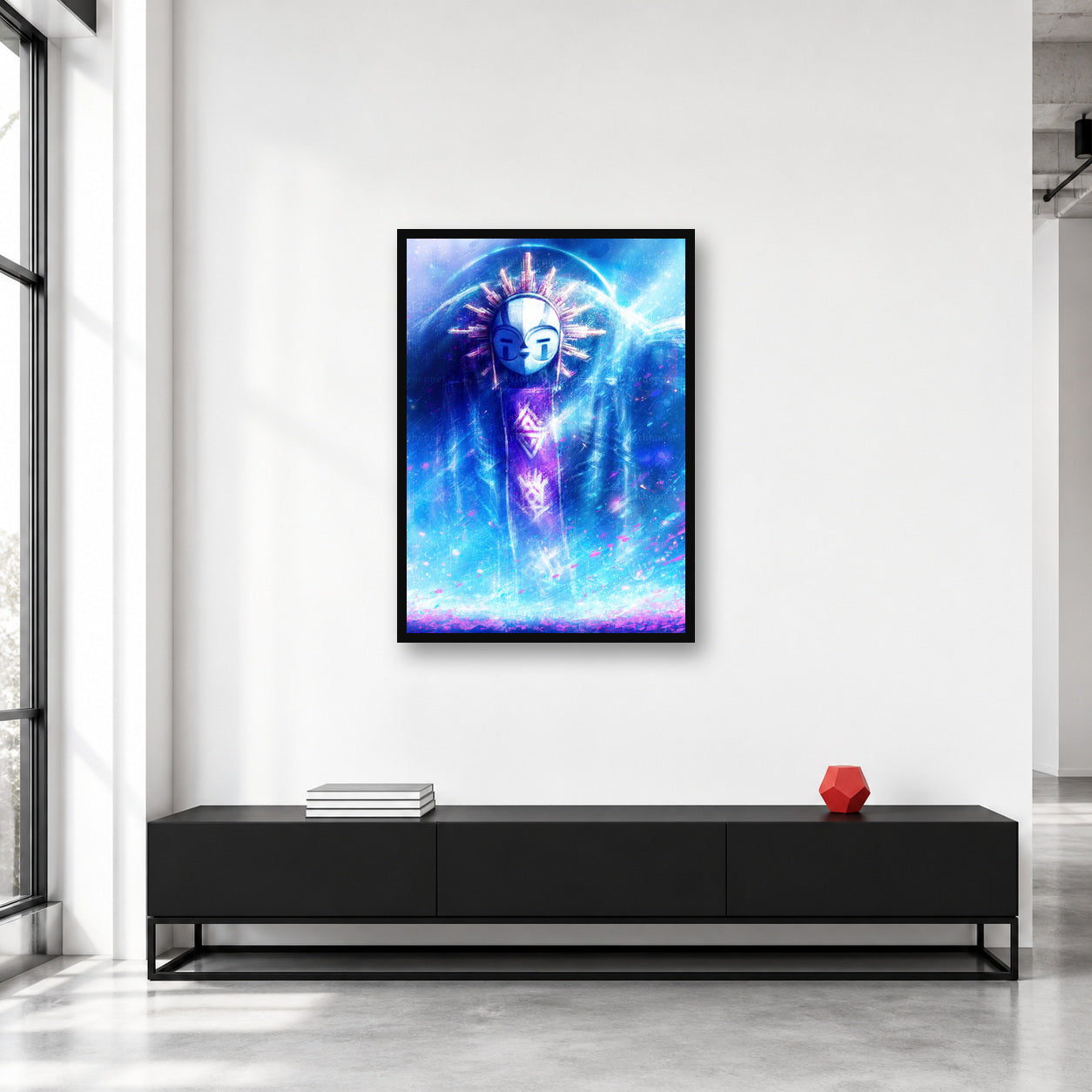Esquie cosmic portrait wall art displayed in a collector studio