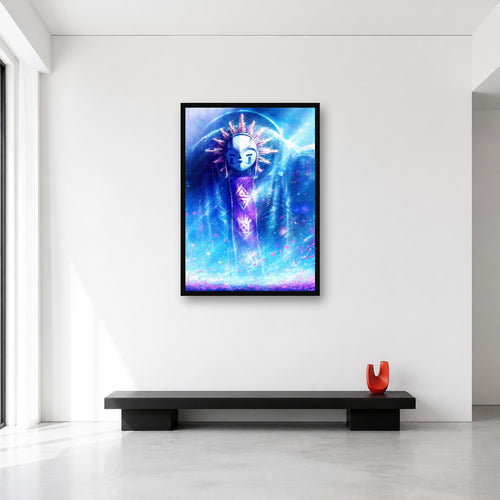 Esquie cosmic portrait wall art shown at Large scale in a minimal bright room