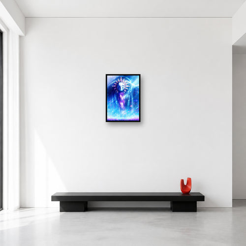 Esquie cosmic portrait wall art shown at Small scale in a minimal bright room