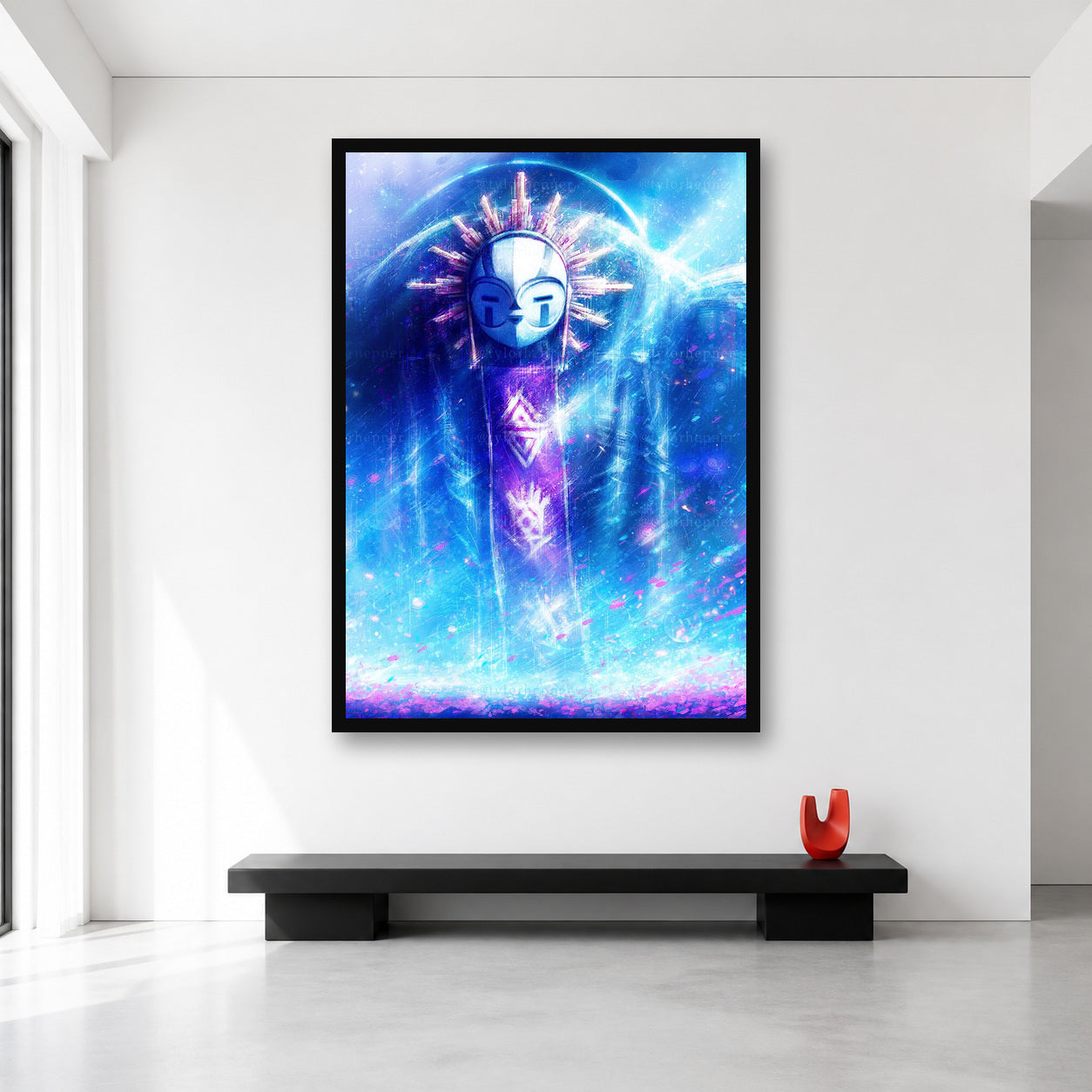 Esquie cosmic portrait wall art shown at XL scale in a minimal bright room