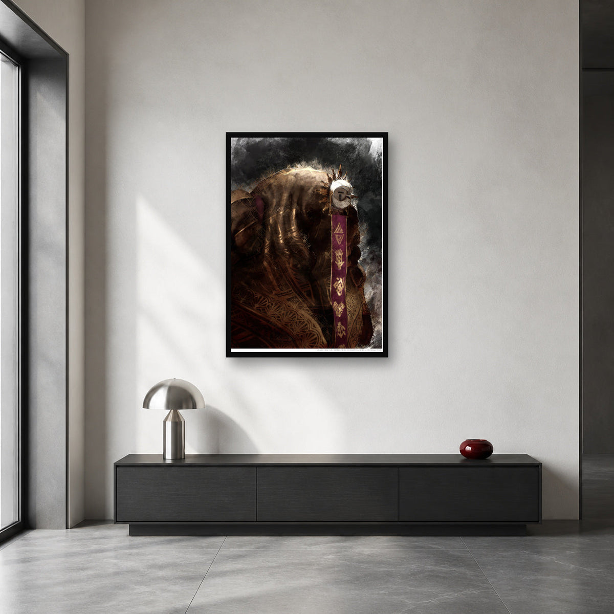 Esquie wall art displayed in a bright art-directed interior