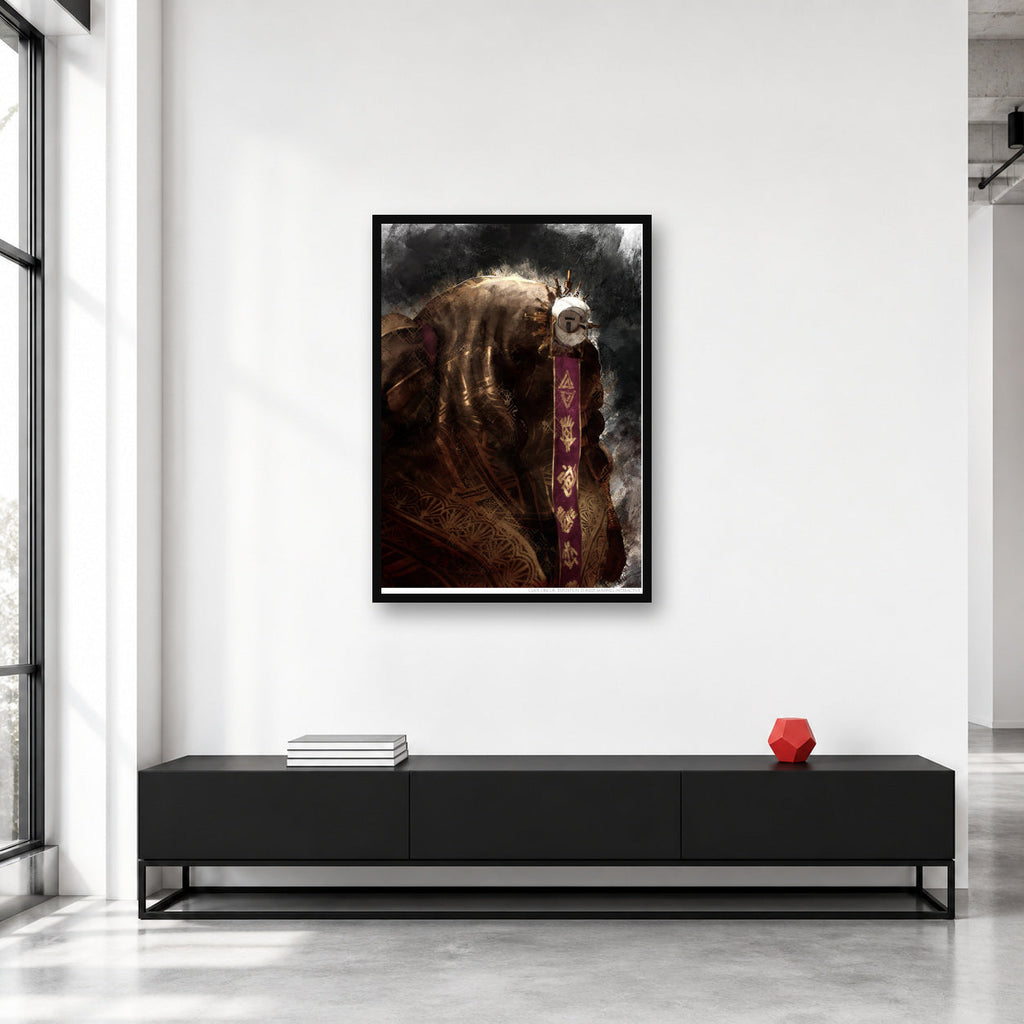 Esquie portrait wall art displayed in a collector studio