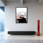 Satoru Gojo Minimal Portrait Wall Art shown in an artwork-directed room