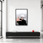 Satoru Gojo Minimal Portrait Wall Art shown in a collector studio