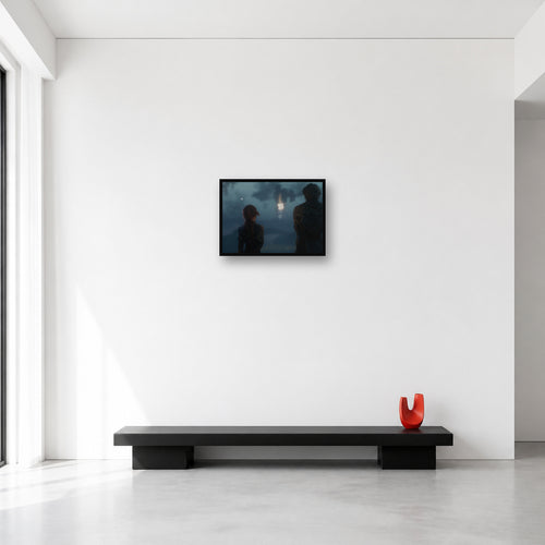 Gustave and Maelle landscape wall art shown at Small scale in a minimal bright room