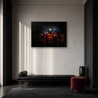 Joker Red Suit Cinematic Wall Art shown in an artwork-directed room