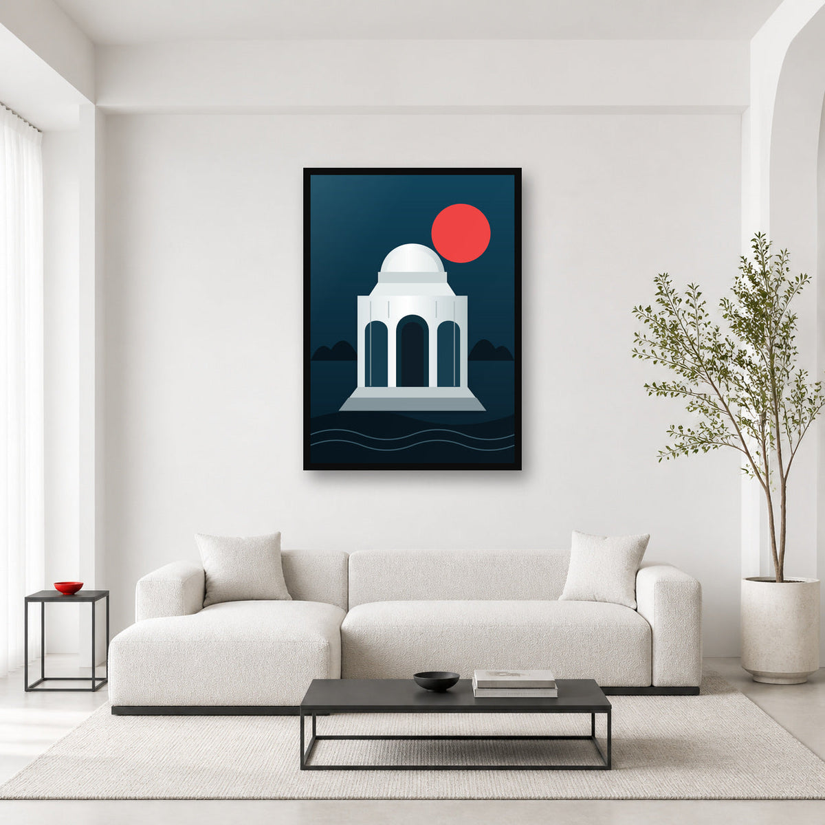 Karachi Mazar-e-Quaid wall art styled in a bright editorial room