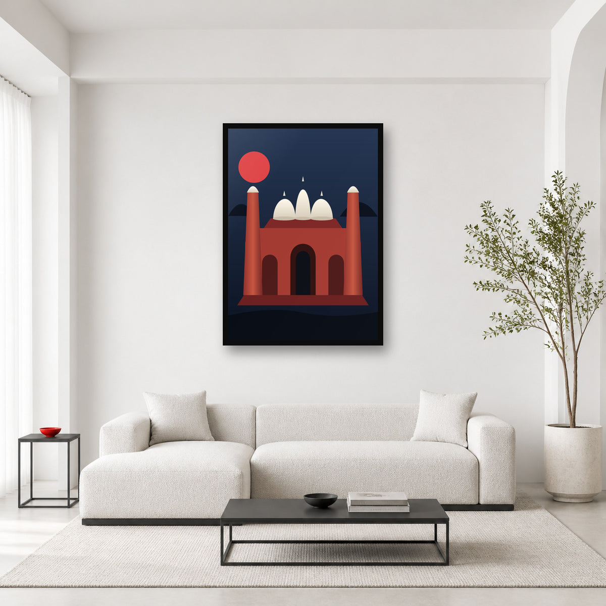 Badshahi Mosque Lahore wall art styled in a bright editorial room