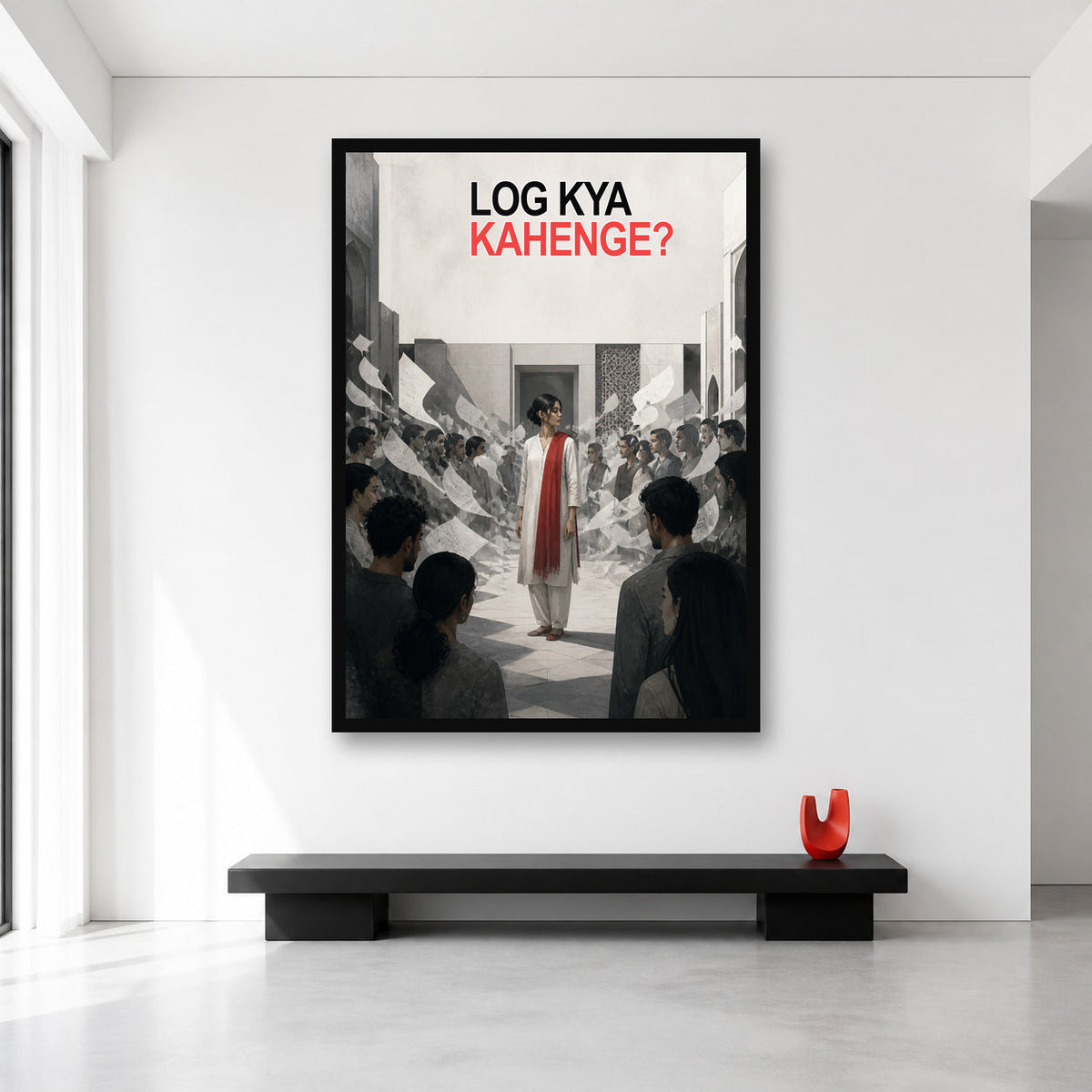 Log Kya Kahenge Pakistani Quote Wall Art XL A0 size reference in a minimal room
