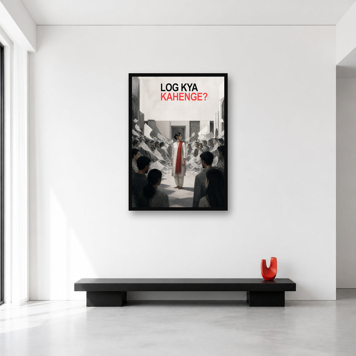 Log Kya Kahenge Pakistani Quote Wall Art Large A1 size reference in a minimal room