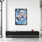 Luffy Gear 5 One Piece wall art in a bright collector studio