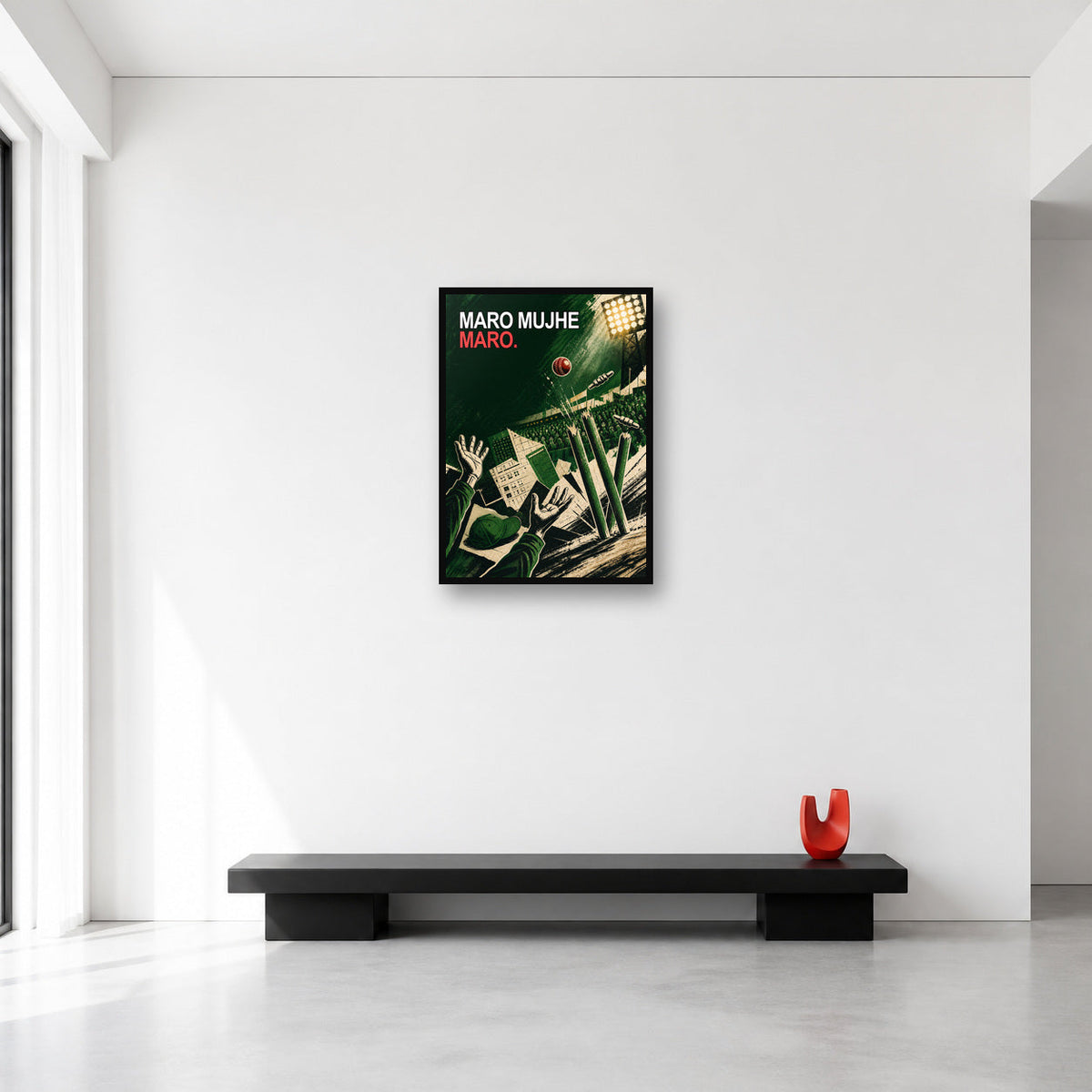 Maro Mujhe Maro Cricket Meme Wall Art Medium A2 size reference in a minimal room