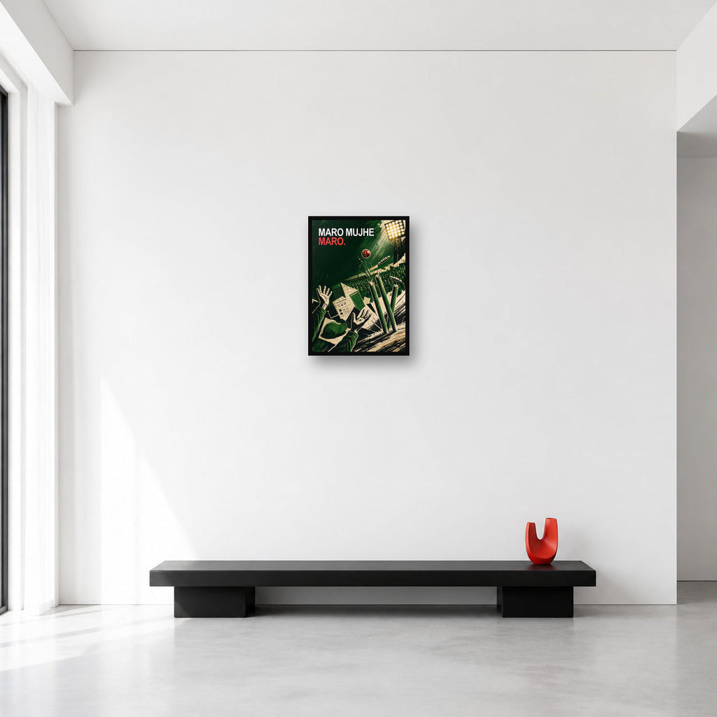 Maro Mujhe Maro Cricket Meme Wall Art Small A3 size reference in a minimal room