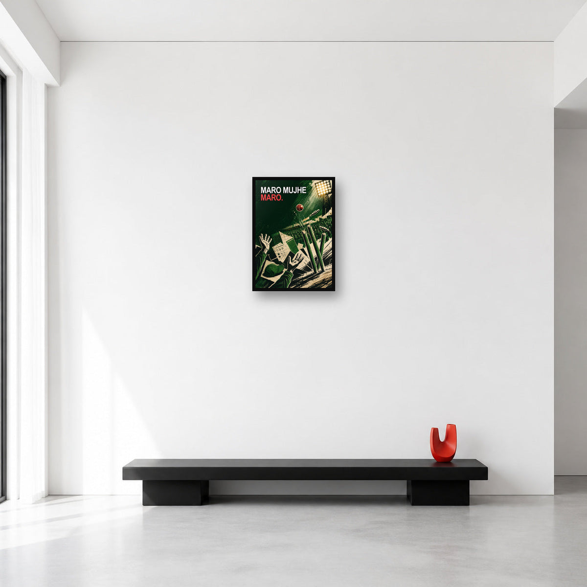 Maro Mujhe Maro Cricket Meme Wall Art Small A3 size reference in a minimal room
