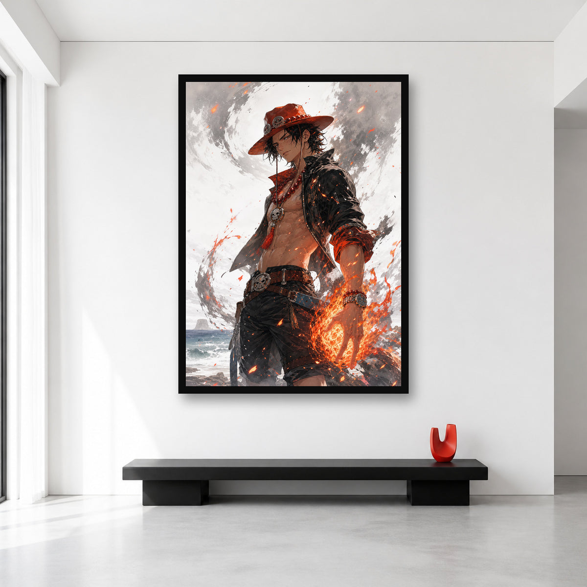 Portgas D. Ace One Piece wall art shown in XL A0 size