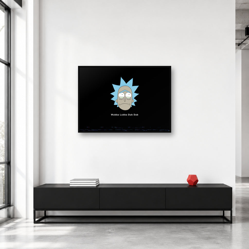 Wubba Lubba Dub Dub Rick and Morty Wall Art shown in a collector studio