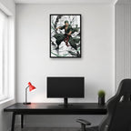 Roronoa Zoro One Piece wall art in a bright gaming room