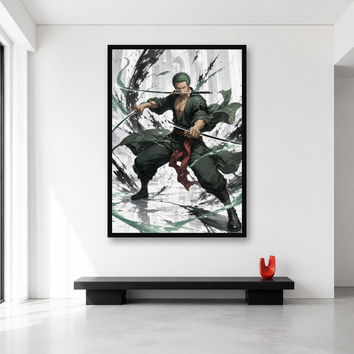 Roronoa Zoro One Piece wall art shown in XL A0 size