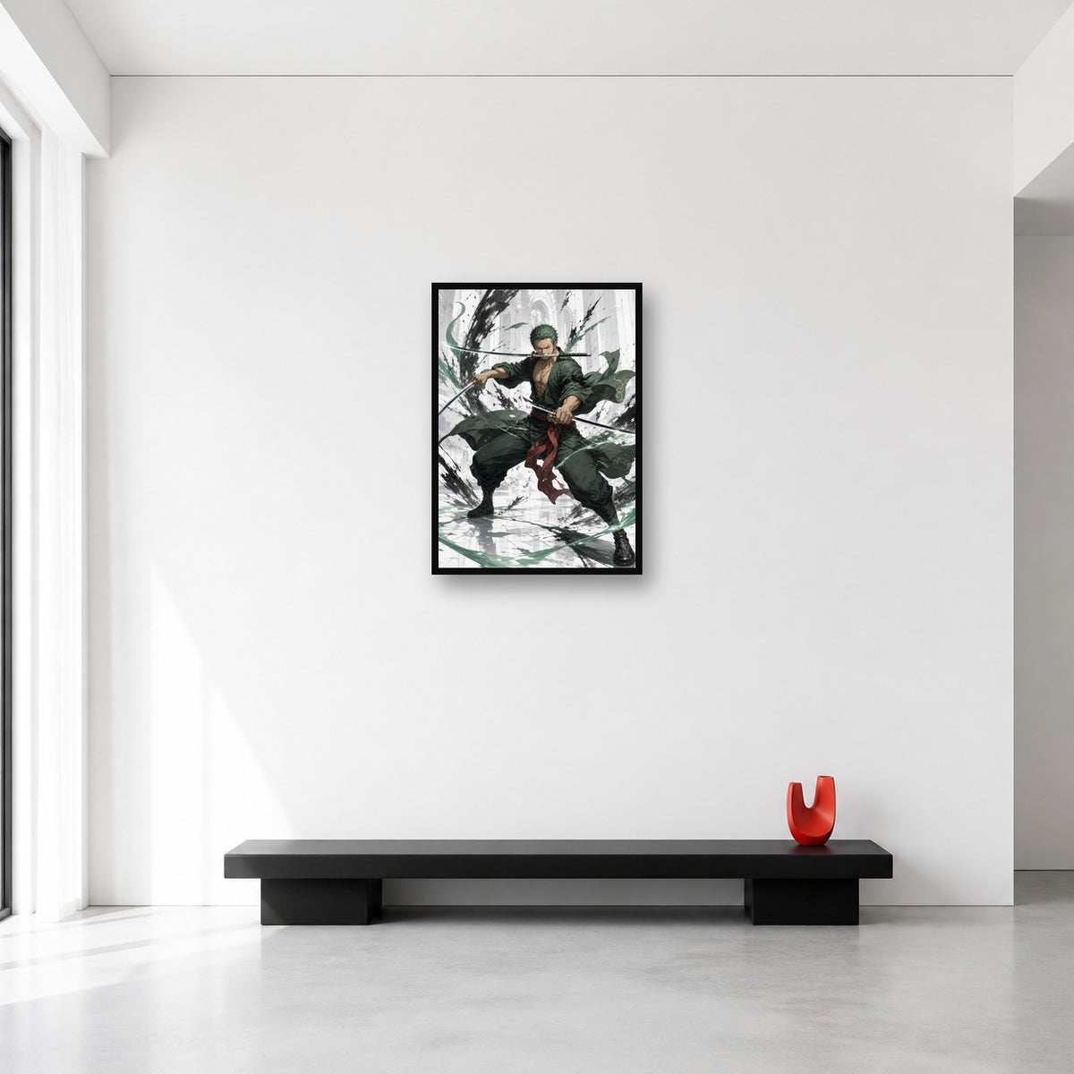 Roronoa Zoro One Piece wall art shown in Medium A2 size