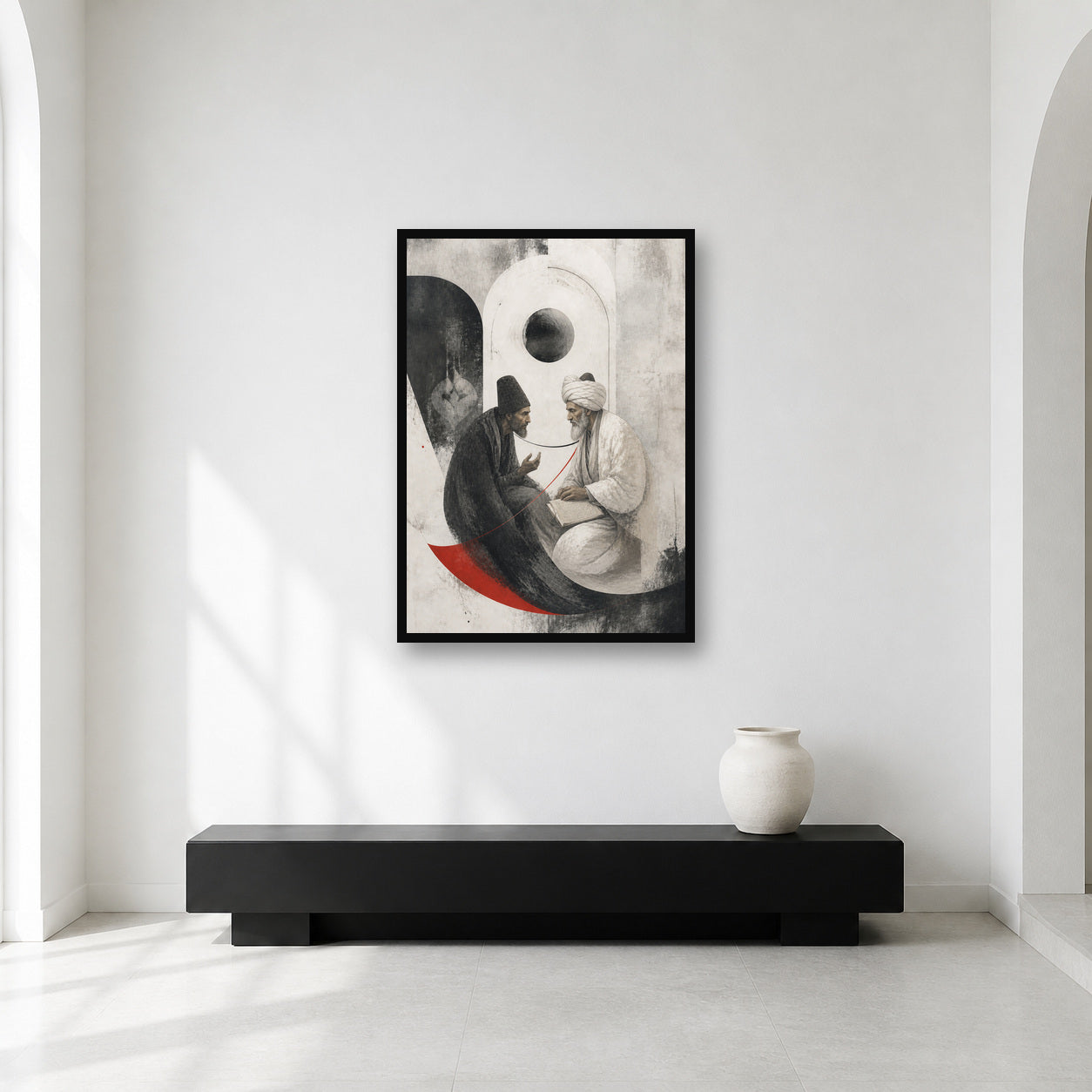 Rumi and Shams Sufi wall art shown in a contemplative gallery