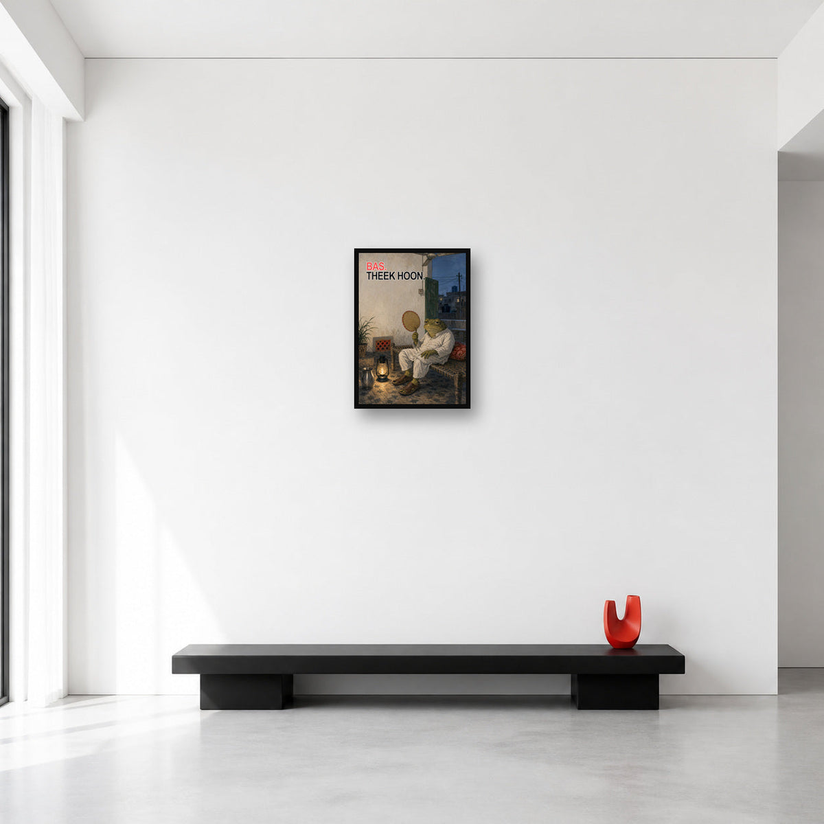 Bas Theek Hoon Sad Pakistani Frog Wall Art Small A3 size reference in a minimal room