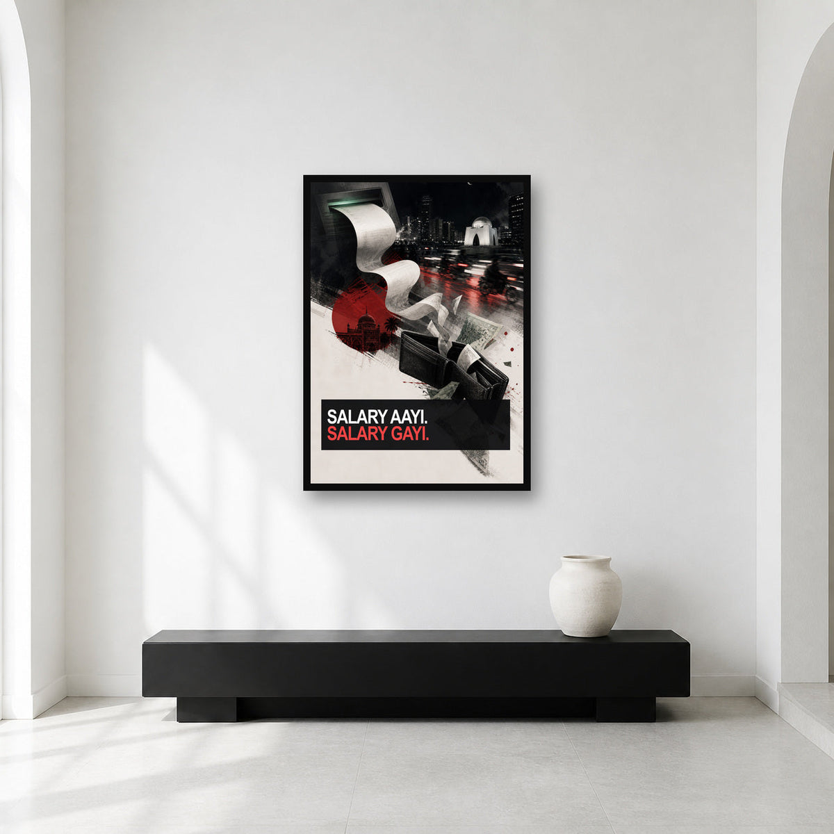 Salary Aayi Salary Gayi Pakistani Meme Wall Art framed in a bright gallery