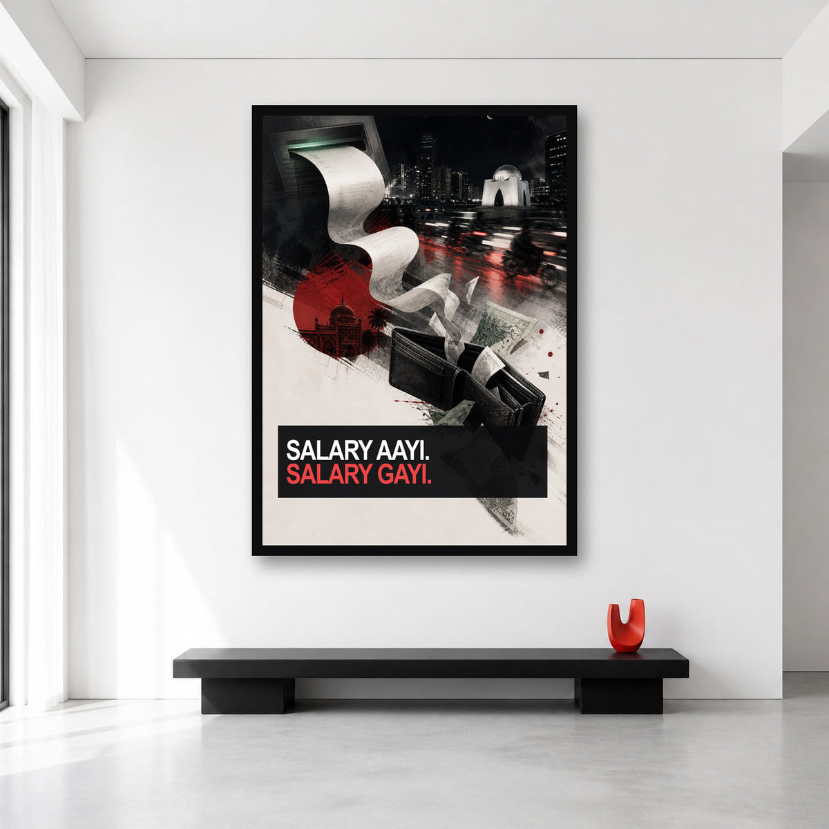 Salary Aayi Salary Gayi Pakistani Meme Wall Art XL A0 size reference in a minimal room