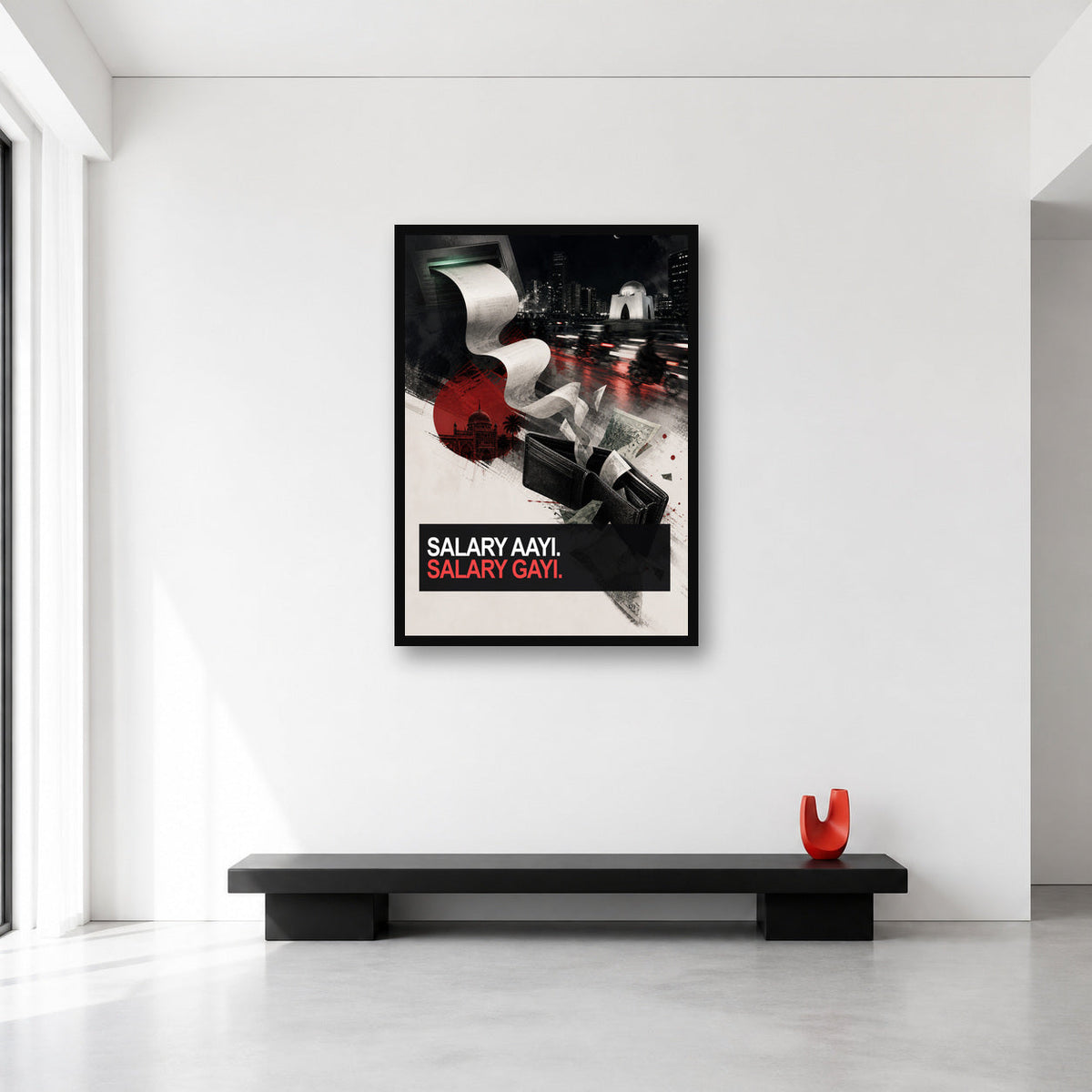 Salary Aayi Salary Gayi Pakistani Meme Wall Art Large A1 size reference in a minimal room