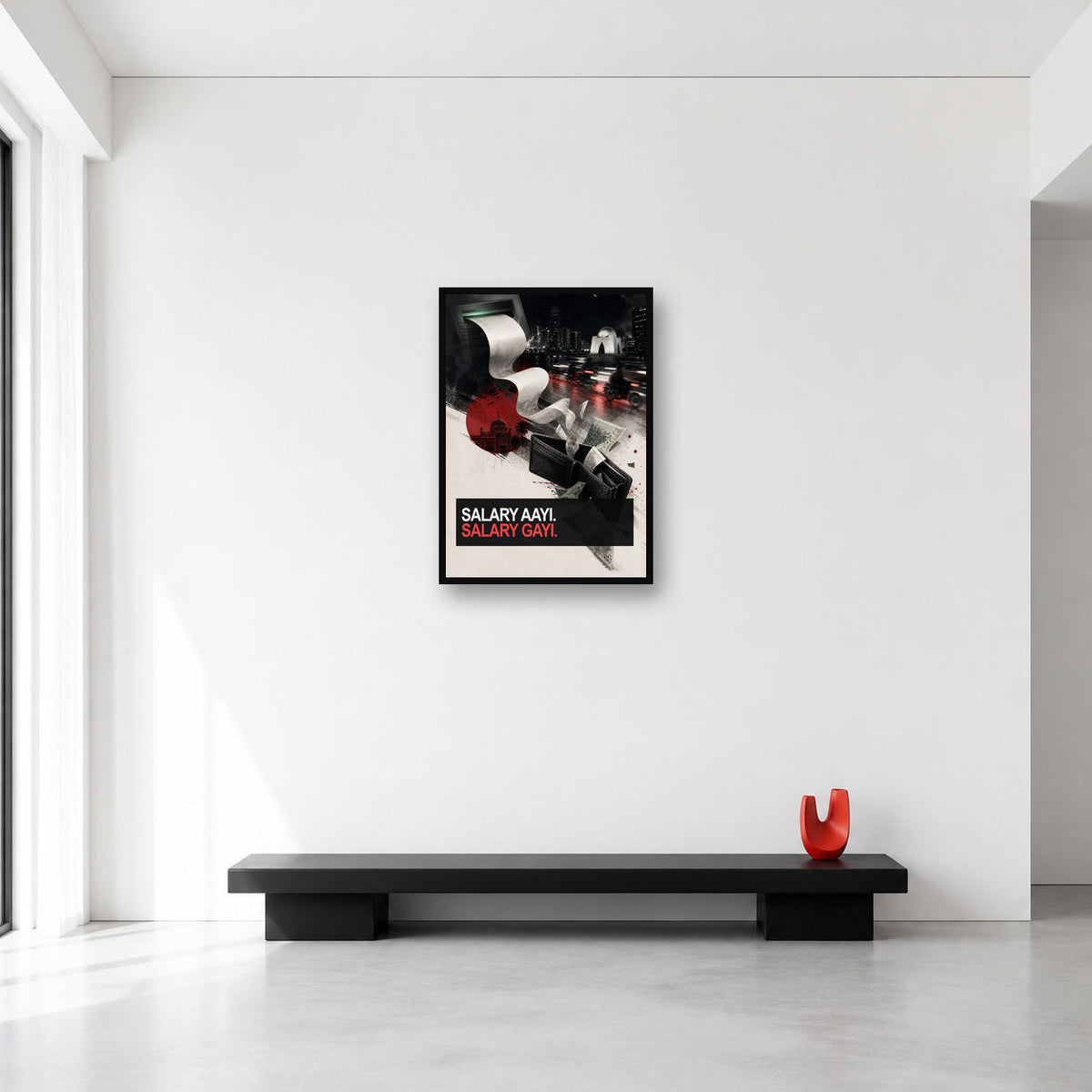 Salary Aayi Salary Gayi Pakistani Meme Wall Art Medium A2 size reference in a minimal room