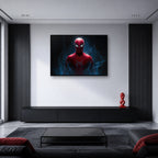 Spider-Man Blue Smoke Portrait Wall Art shown in an artwork-directed room