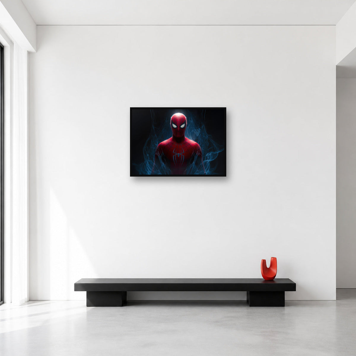 Spider-Man Blue Smoke Portrait Wall Art in Medium (A2) size reference