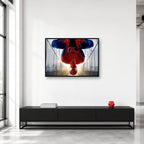 Spider-Man Upside Down Bridge Wall Art shown in a collector studio