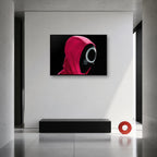 Squid Game Circle Guard Mask Wall Art shown in an artwork-directed room