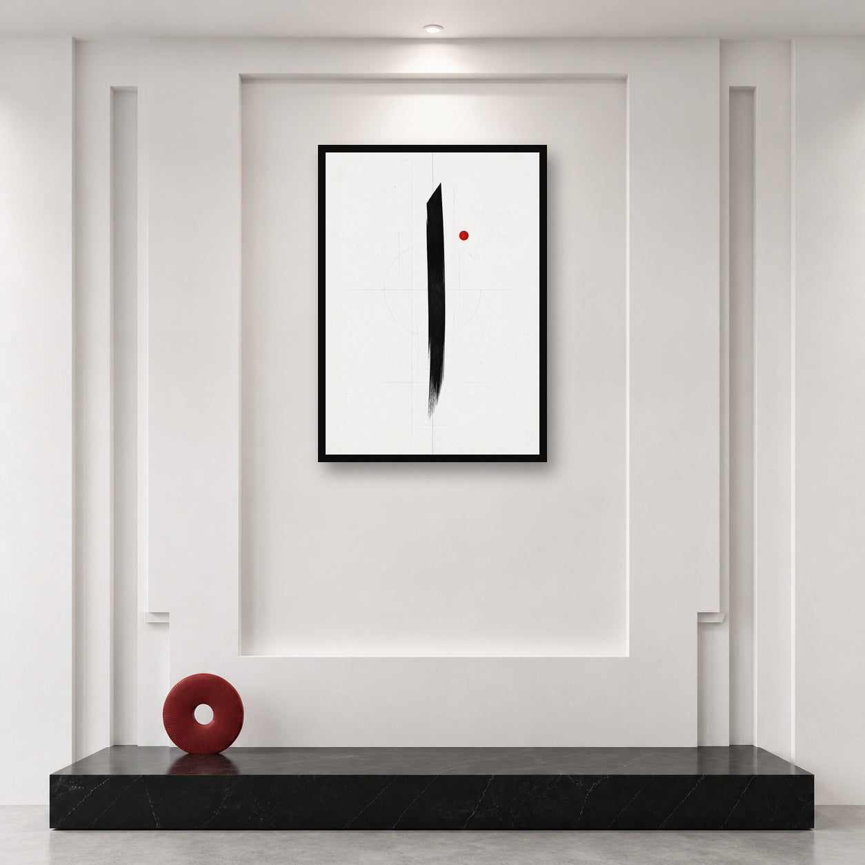 Alif Urdu Calligraphy Minimal Wall Art shown in an artwork-directed room
