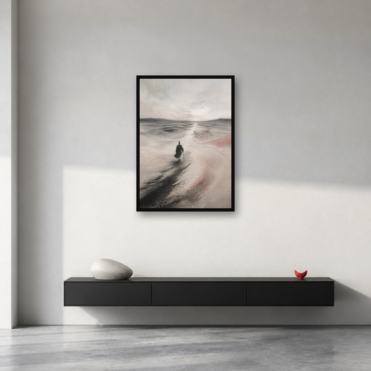 Sufi traveller desert wall art shown in an artwork-directed room